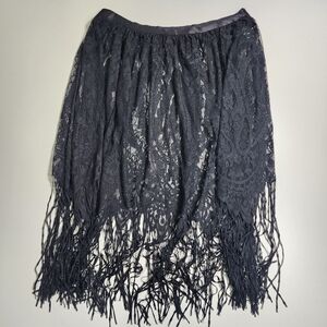 Size 24 Black Lace Fringe Skirt Overlay - Sheer Goth Whimsigoth Festival